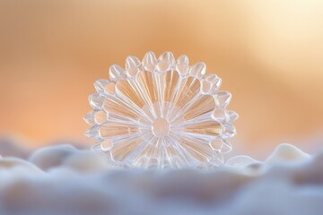 Wall Mural - a delicate, crystalline snowflake-like structure rests on a soft, white surface, illuminated by a wa