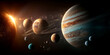 © PhotoArtHub - Detailed image of a solar system, showcasing planets, a star, and celestial bodies, representing the vastness and beauty of space exploration