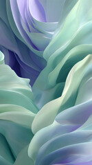 Fototapete - Abstract image of flowing pastel green and purple fabric, creating a smooth, wavy texture suggestive of serenity and calm