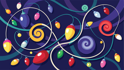 Leinwandbilder - Colorful vector illustration of whimsical decorative lights swirling in vibrant patterns against a dark background, perfect for festive designs and holiday celebrations