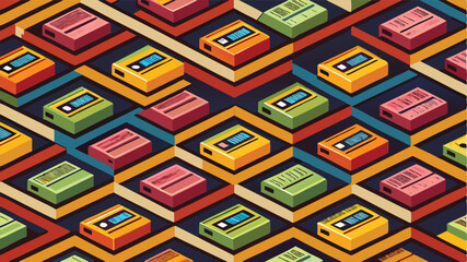 Leinwandbilder - Retro gaming clipart featuring various colorful cartridge designs on a vibrant background