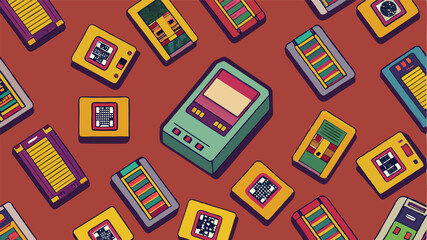 Leinwandbilder - Retro gaming clipart featuring various colorful cartridge designs on a vibrant background