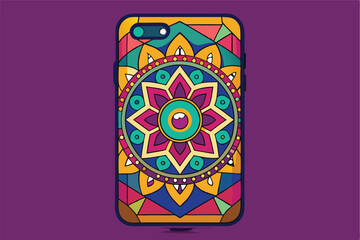 Leinwandbilder - Colorful mandala design on a smartphone case featuring geometric patterns and vibrant colors, ideal for expressing style and personality