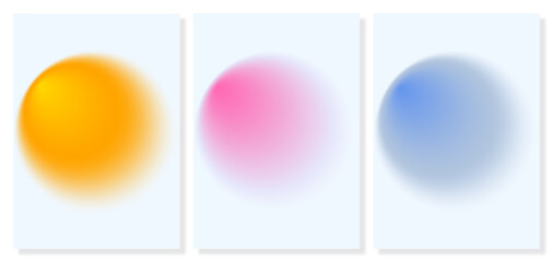 Summer abstract gradient designs collection three soft glowing shapes colorful orange yellow pink blue background template art graphics digital media visuals