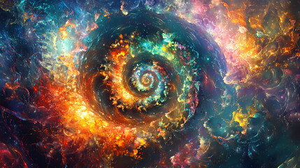Wall Mural - Cosmic event spiraling galaxy in space digital art vibrant colors awe-inspiring viewpoint. [Fractal Myths] | Spiraling Truth | myth spiral. Illustration