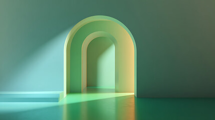 Aufkleber - A 3d room with a gradient green background is depicted in an abstract studio setting for product
