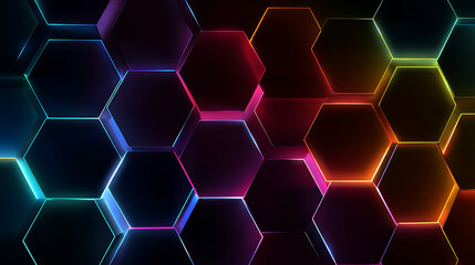 Fototapete - Abstract and futuristic hexagonal background with colorful and glowing neon effect, modern technology background