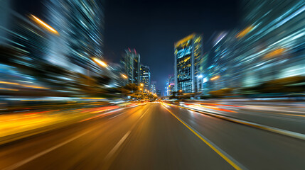 Leinwandbilder - Abstract motion blur city, traffic in central district of city at night, light trails with motion blur effect, long time exposure