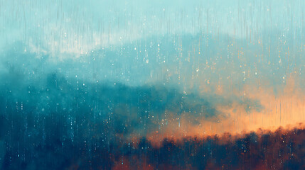 Poster - Abstract rain landscape, rainy background, digital painting of rainy day, storm minimal backdrop, peaceful, calm rain artwork