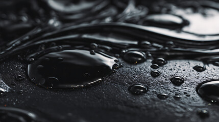 Poster - Black oil texture, black paint 4k background, abstract black liquid with bubbles, viscous black melted metal, 3d illustration, 3d render