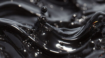 Poster - Black oil texture, black paint 4k background, abstract black liquid with bubbles, viscous black melted metal, 3d illustration, 3d render