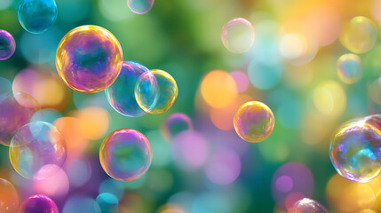 Fototapete - Big soap colorful bubbles, blur summer background