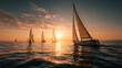 © CreativeCreations - Beautiful luxury sail yachts in the open sea in warm light of sunset, golden hour