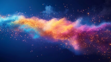 Wall Mural - Vibrant colorful abstract nebula cosmic dust particle background sky blue dark fire gold pink light