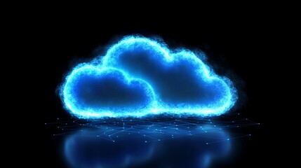 Abstract glowing blue cloud digital network technology concept web data dark neon cyber light server