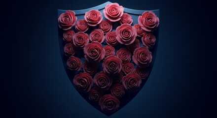 Wall Mural - Decorative shield adorned with many roses.