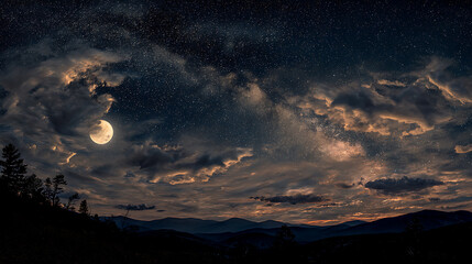 Aufkleber - Night sky and moon