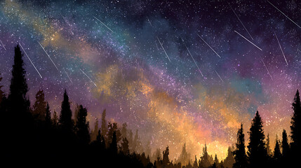 Aufkleber - Milky way, galaxy view, 4k night sky, digital painting, background, star gazing, shooting stars, space drawing, illustration, colorful stars