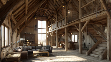 Aufkleber - Interior design of a barn, wooden structure, home decor