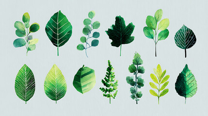 Aufkleber - Green leaves of different shapes and sizes isolated