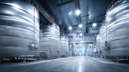 Leinwandbilder - Equipment dairy plant, milk factory industry, stainless steel storage and processing tanks, digital ai art