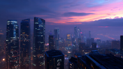 Poster - Urban nightscapes, glimpse of modernity, metropolitan symphony, city lights at dusk, high tech horizons, urban nightscape, futuristic skyline