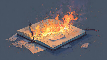 Aufkleber - Illustration of a burning notebook