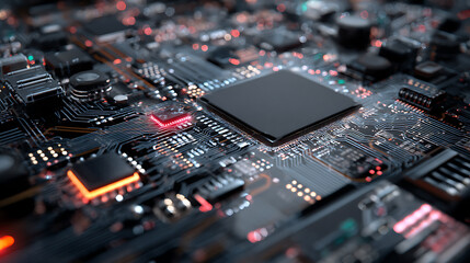 Poster - Printed circuit board, abstract technological background made of different element printed circuit board, depth of field effect and bokeh can be used as digital dynamic wallpaper