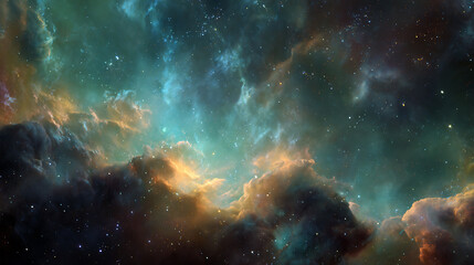 Aufkleber - Nebula, 4k digital painting of space, stars, colorful nebulous nebulae, black, dark wallpaper, futuristic background, galaxy