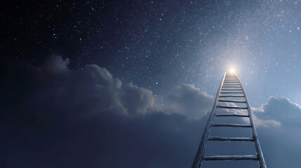 Poster - Ladder going up to a star, reaching your goals and success concept