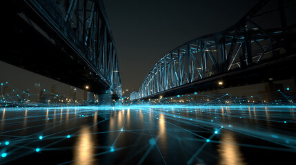 Aufkleber - Illuminated bridge of light and data streams symbolizing technological connections