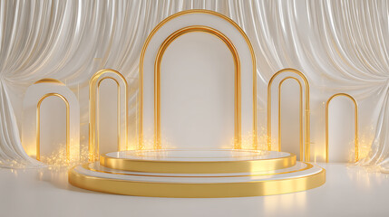 Aufkleber - White and golden shiny stage decoration celebrate greeting display design ideas concept stage product mockup for advertisment in golden colour scheme mood and tone