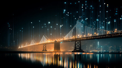 Aufkleber - Illuminated bridge of light and data streams symbolizing technological connections