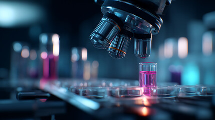 Aufkleber - Exploring the depths of science, microscope and test tubes in a laboratory research and development concept