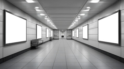 Aufkleber - Empty subway billboard, blank white landscape advertisment billboard in subway station for marketing banner, ad display space at underground subway
