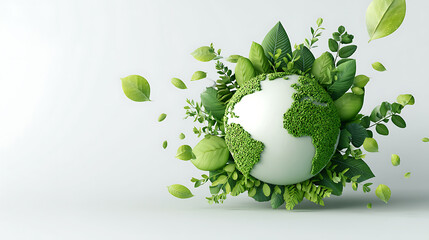 Poster - Invest in our planet, earth day 2022 3d concept background, ecology concept, design with 3d globe map drawing and leaves isolated on white background