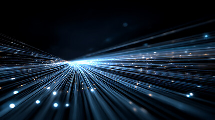 Poster - Futuristic blue light streaks depicting speed through fiber optic lines against a clean background