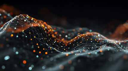 Aufkleber - Dynamic wave with connected dots and lines, digital wave background concept, abstract technology background, big data visualization, 3d rendering