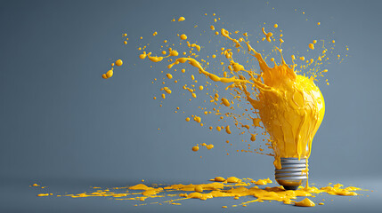 Aufkleber - Creative light bulb explodes with splashes of yellow paint, concept, creative idea, new idea generator, creativity and the desktop