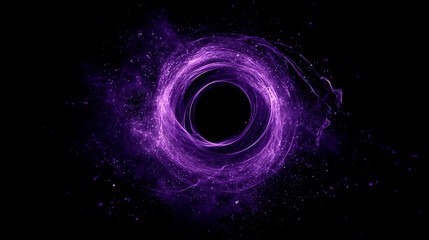 Fototapete - Purple abstract circle galaxy particle effect, ring with swirling particles vortex visual effect layer overlay isolated black and