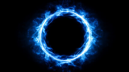 Poster - Plasma abstract glowing electric blue ring, light magic effect, isolated on black background