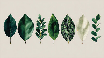 Poster - Green leaves of different shapes and sizes isolated