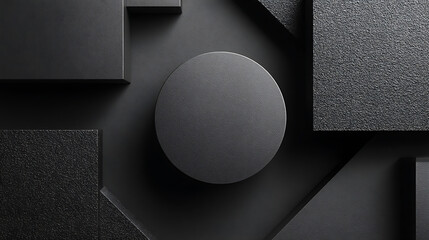 Poster - Minimal geometric dark wallpaper, 3d render of black simple shapes, abstreact modern background, geometric design, luxury concept, simple texture elegant illustration for web design banner or backdrop