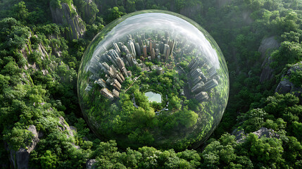 Aufkleber - Crystal earth planet green forest city, environmental, and sustainability bio circular green economy concept