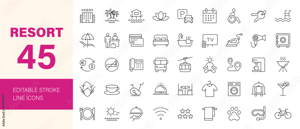 Resort Operators Icon Resort icon set. Containing travel, tourism, hotel, beach, wellness ...