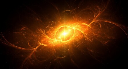 Wall Mural - cosmic energy burst in deep space. fiery orange nebula with glowing center. abstract celestial pheno