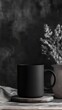 © Namdang - Black Ceramic Mug on Wooden Coaster with Neutral Background