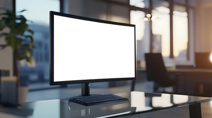 Wall Mural - stylish office background with a computer monitor featuring a transparent png cutout screen for pers