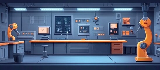 Wall Mural - futuristic lab with robotic arms and tech equipment