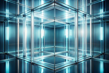 Canvas Print - neon lit glass cube with glowing abstract architecture and futuristic design